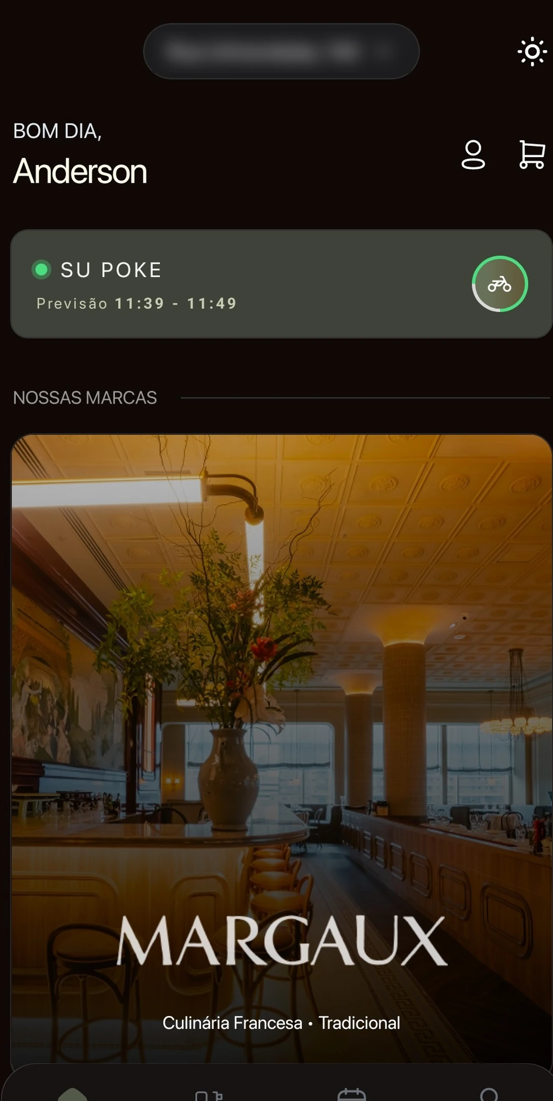 Tela inicial do app Attivo com as marcas do grupo e o pedido em andamento