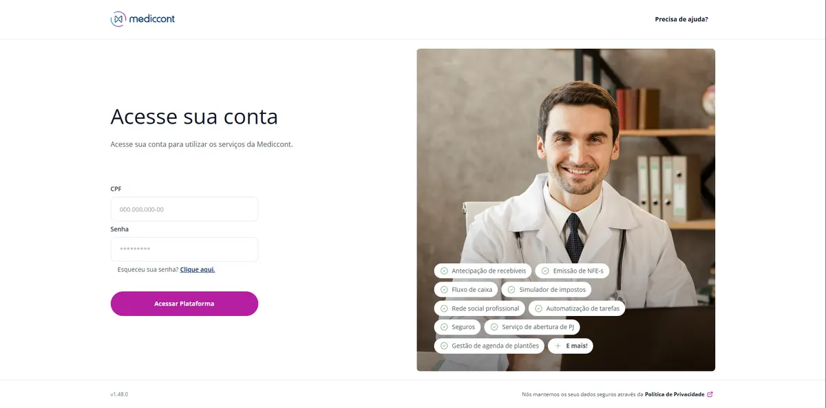 Página inicial de MedicCont